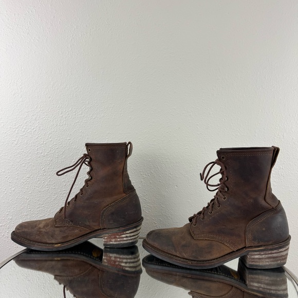 SANTA FE Dark Brown Oiled Leather Packer Logger Lace Up Western Combat Work Boot - Picture 8 of 12